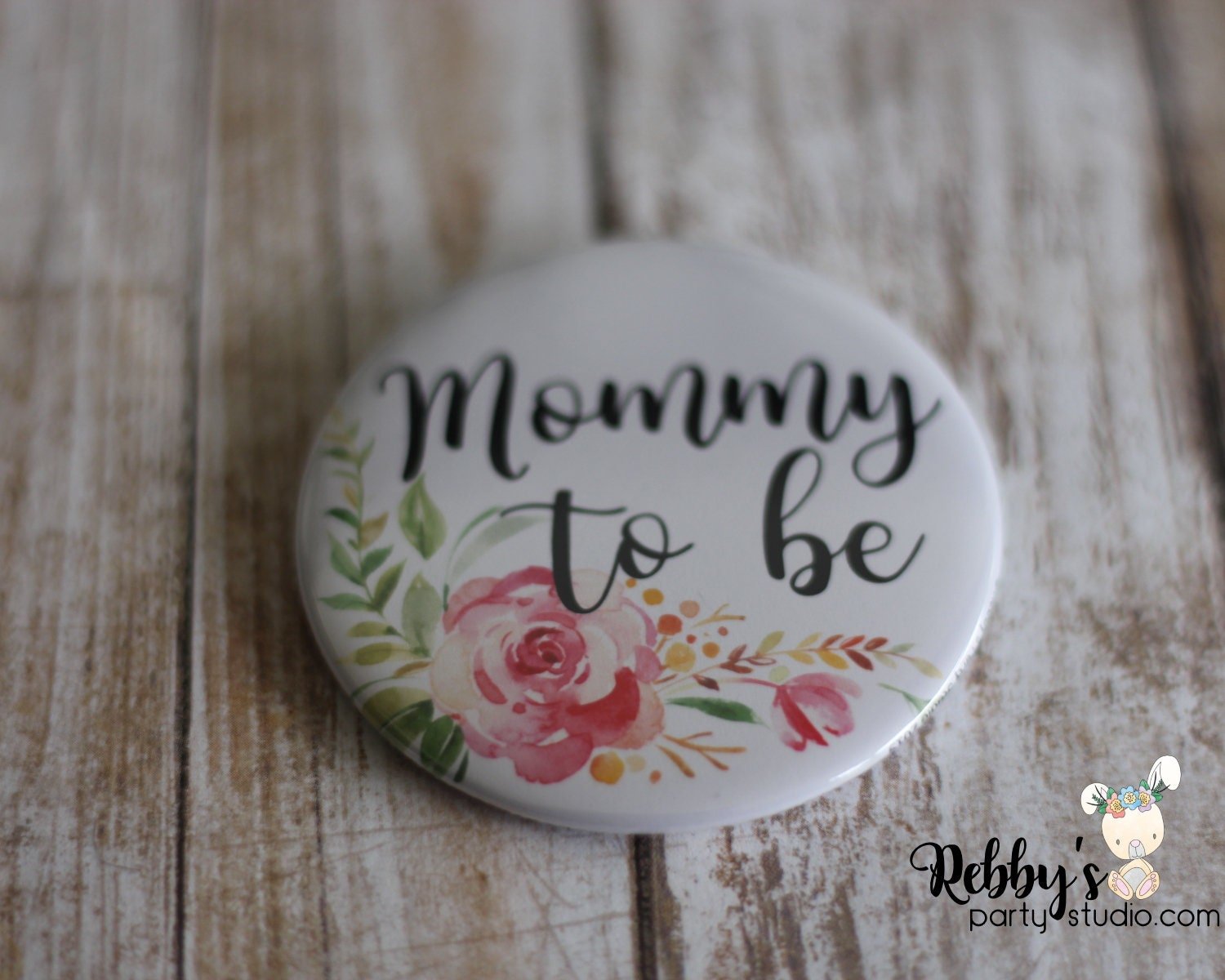 Mellow Floral Baby Shower Pin Button: Personalized Family Member Badge