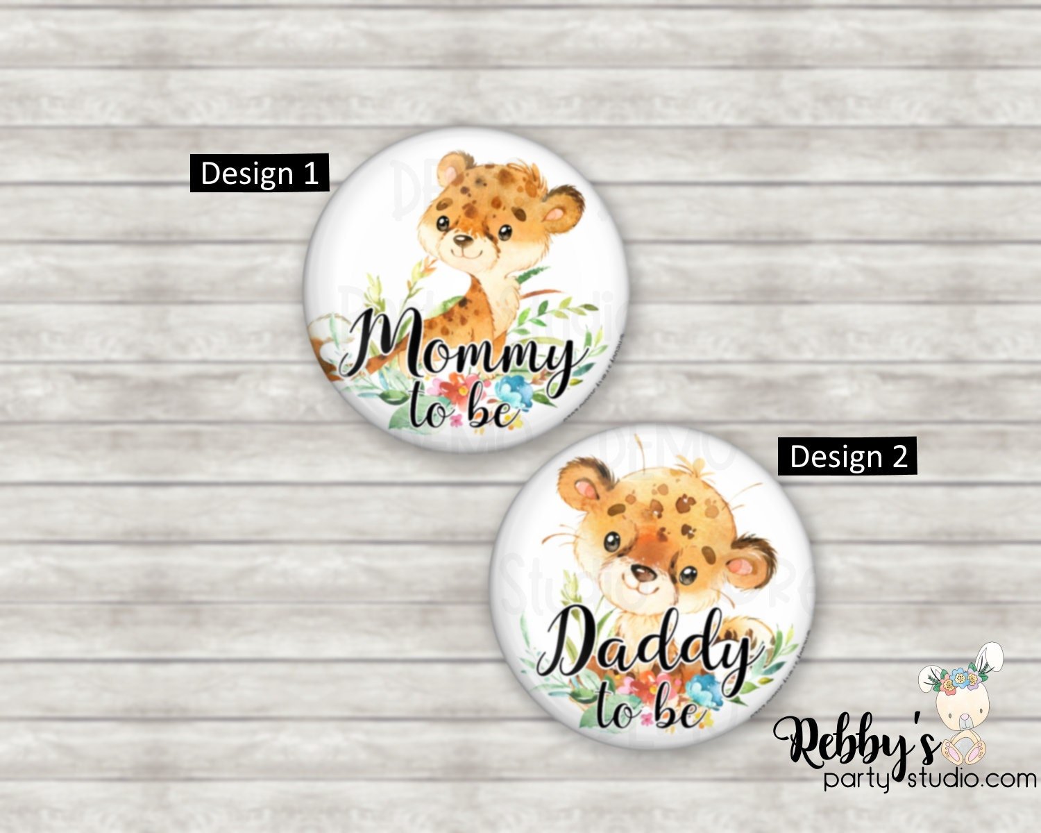 Cheetah Baby Shower Pin Button: Personalized Pinback Badge