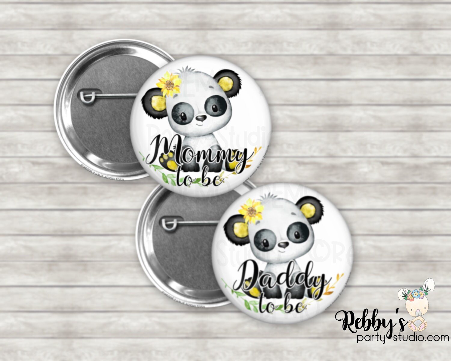 Sunflower Panda Baby Shower Pin: Personalized Button Badge