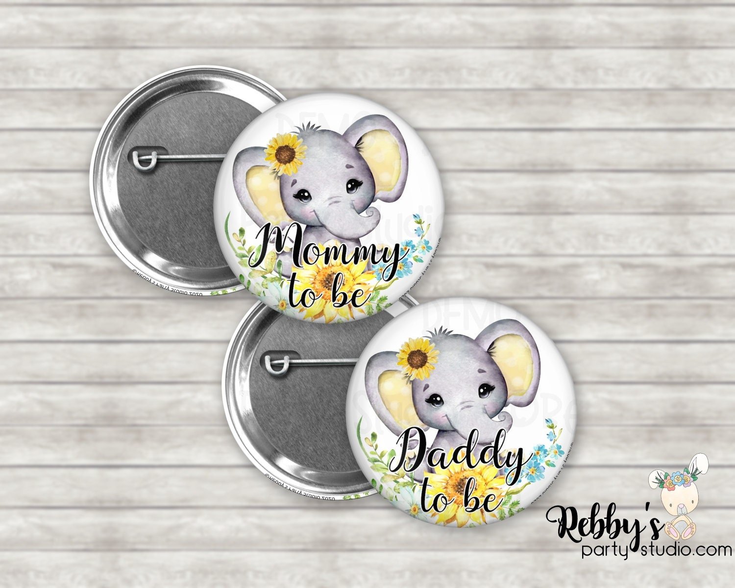 Elephant Sunflower Baby Shower Pin: Custom Name Badge