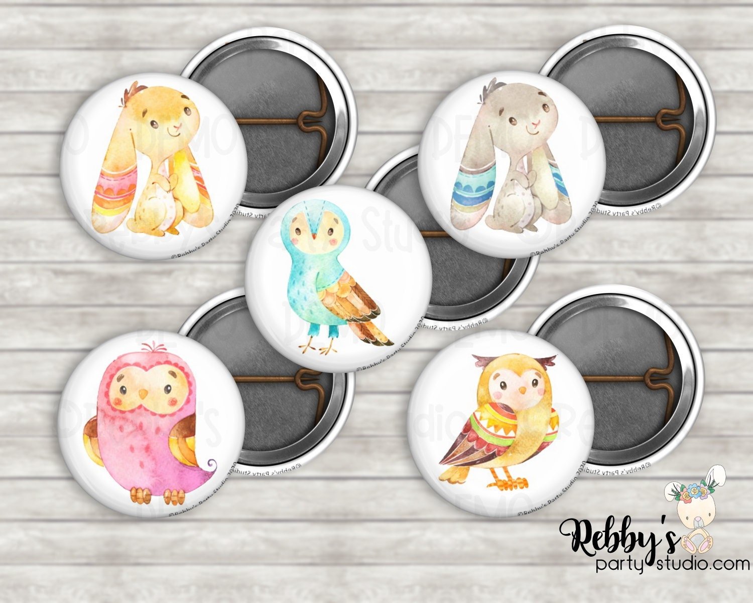 Woodland Animals Mini Buttons – Party Favor Packs (1 inch)