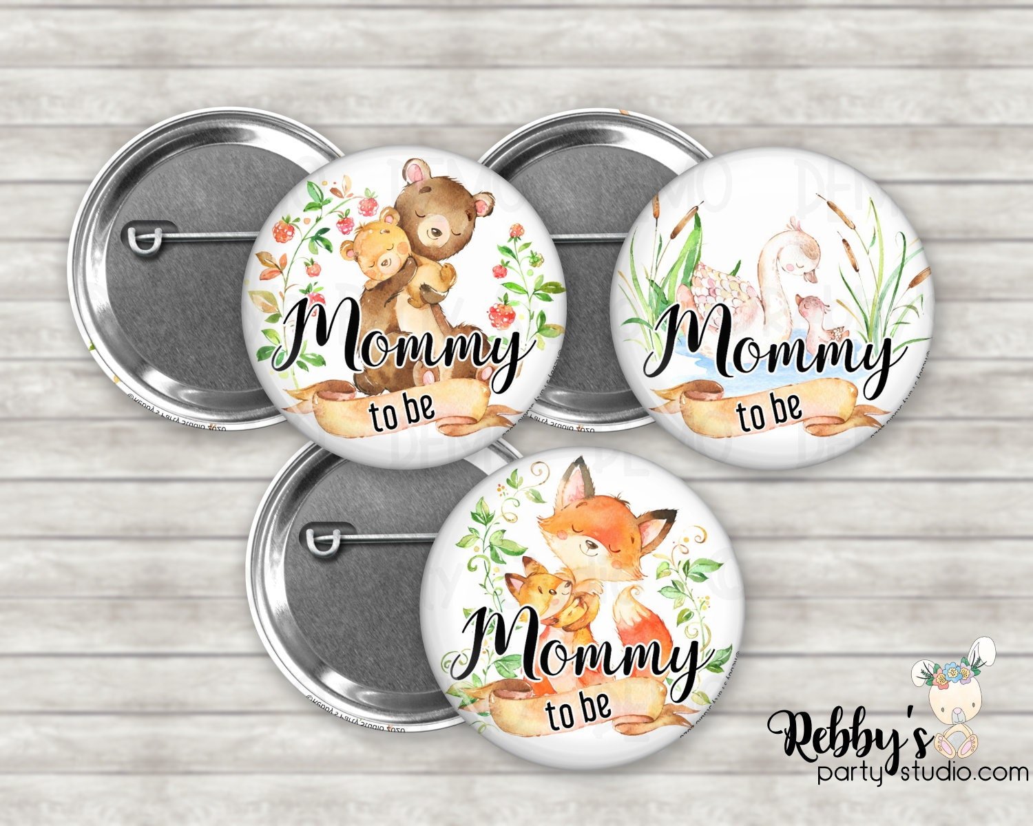 Woodland Baby Shower Pinback Button: Personalized Family Badge