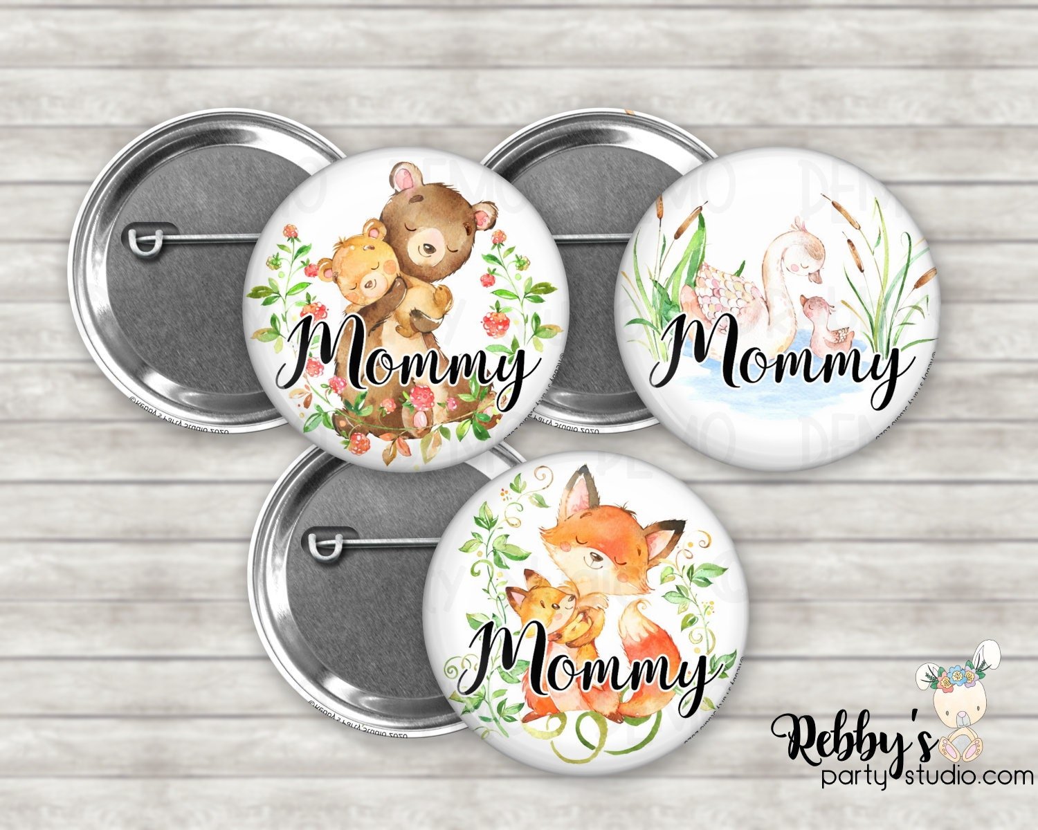 Woodland Baby Shower Pinback Button: Personalized Family Badge