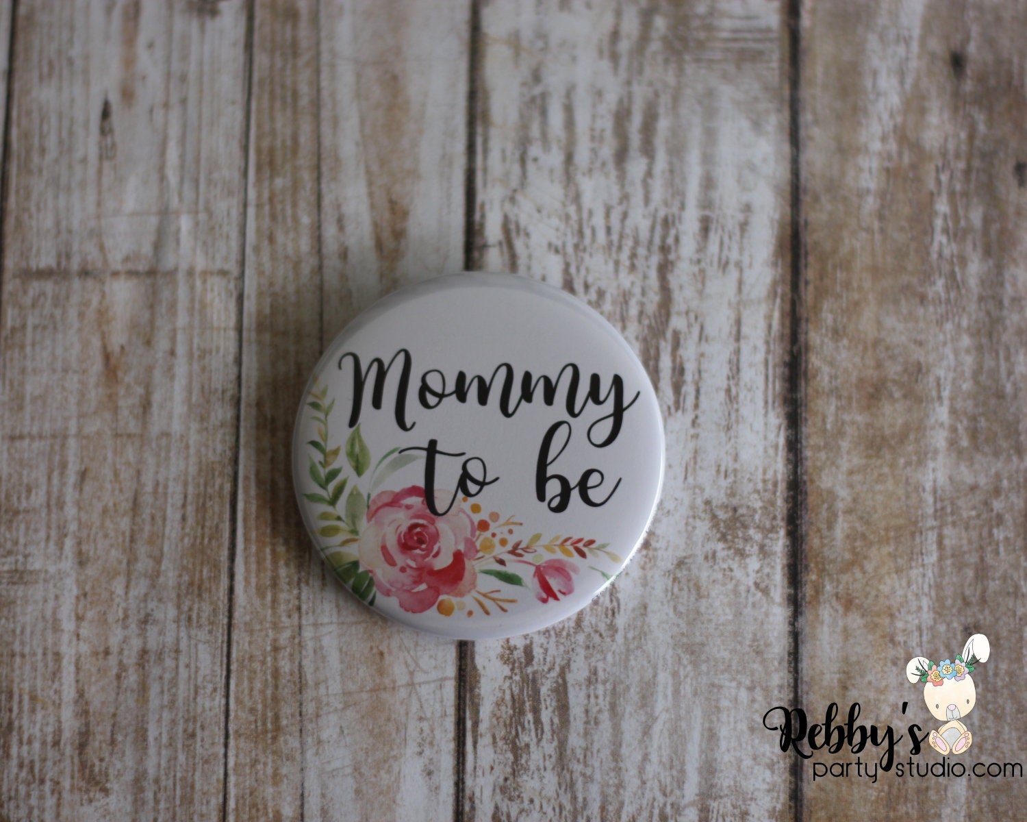 Mellow Floral Baby Shower Pin Button: Personalized Family Member Badge