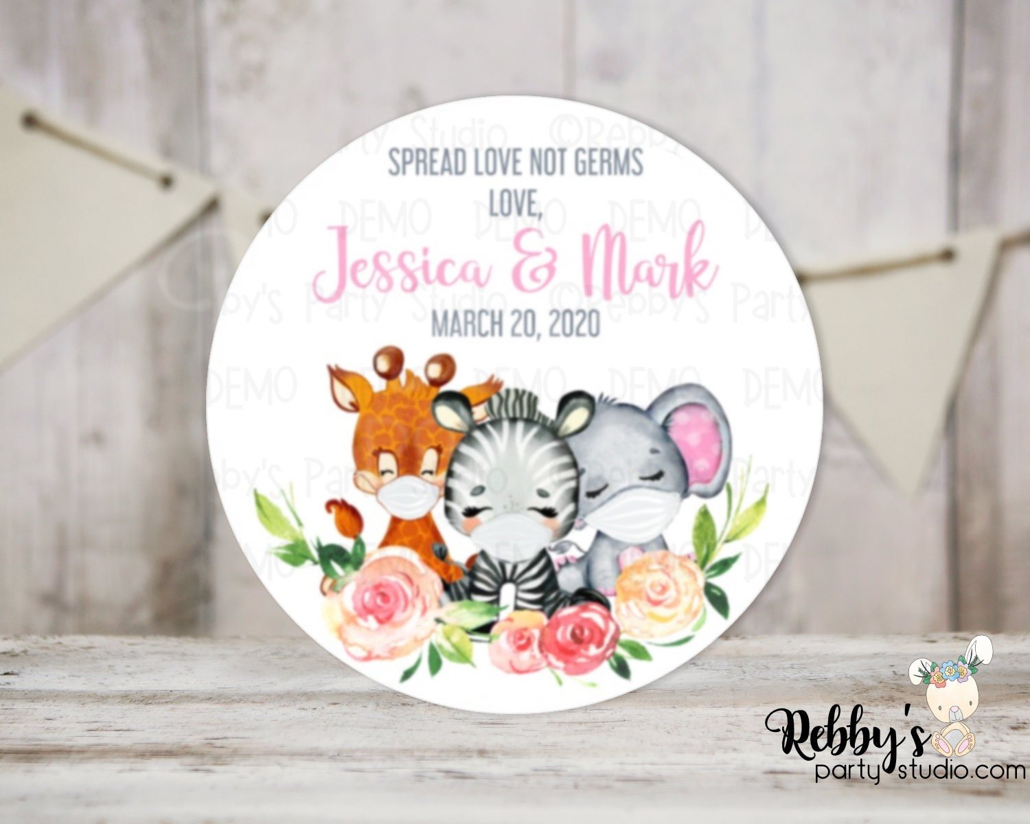 Jungle Safari Baby Shower Pink Personalized Round Sticker