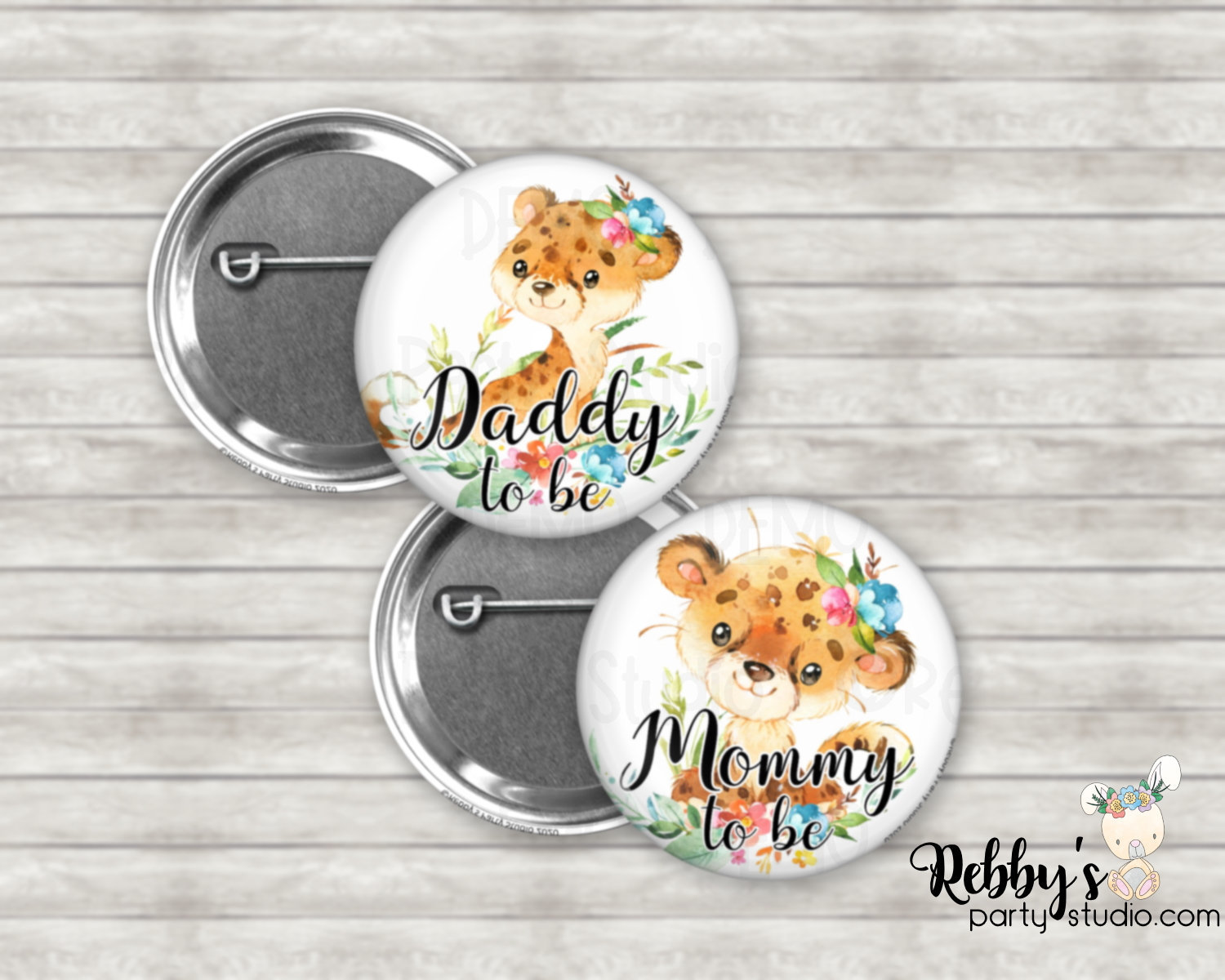 Girl Cheetah Baby Shower Pin: Mommy To Be, Personalized Button Badge
