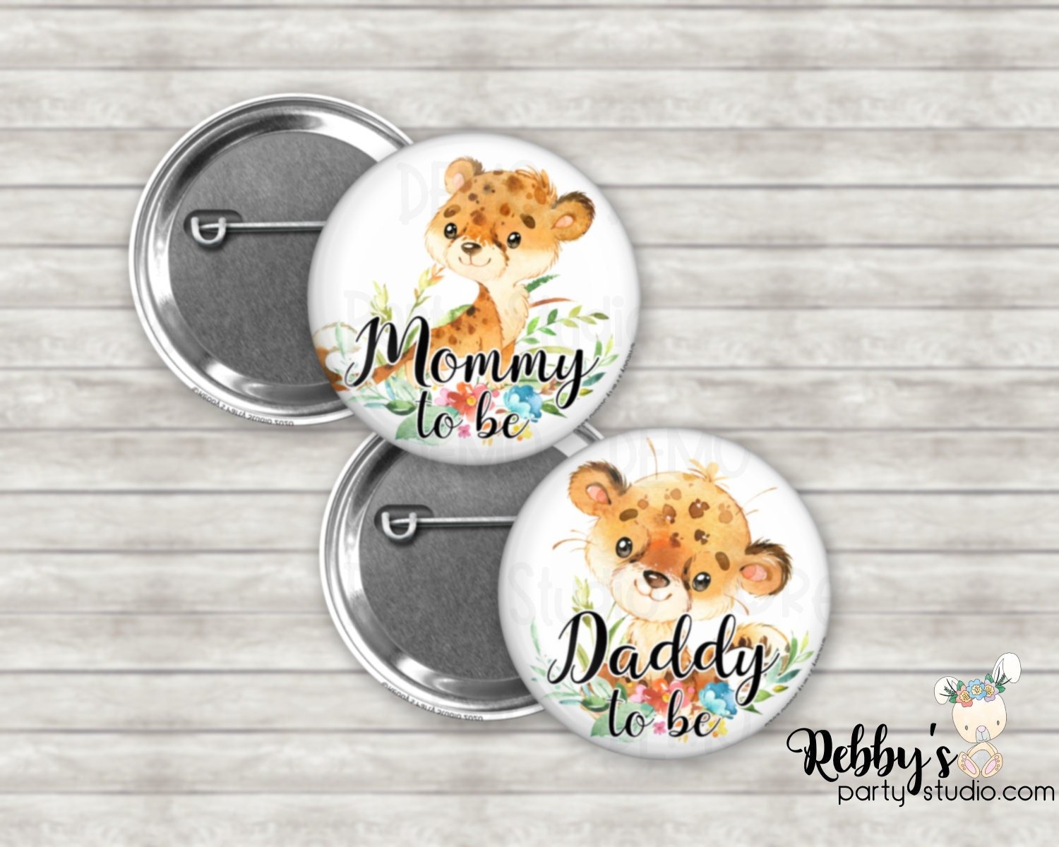 Cheetah Baby Shower Pin Button: Personalized Pinback Badge