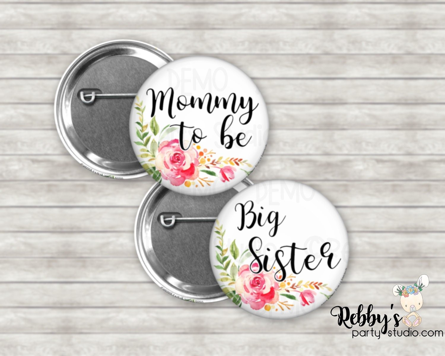 Mellow Floral Baby Shower Pin Button: Personalized Family Member Badge