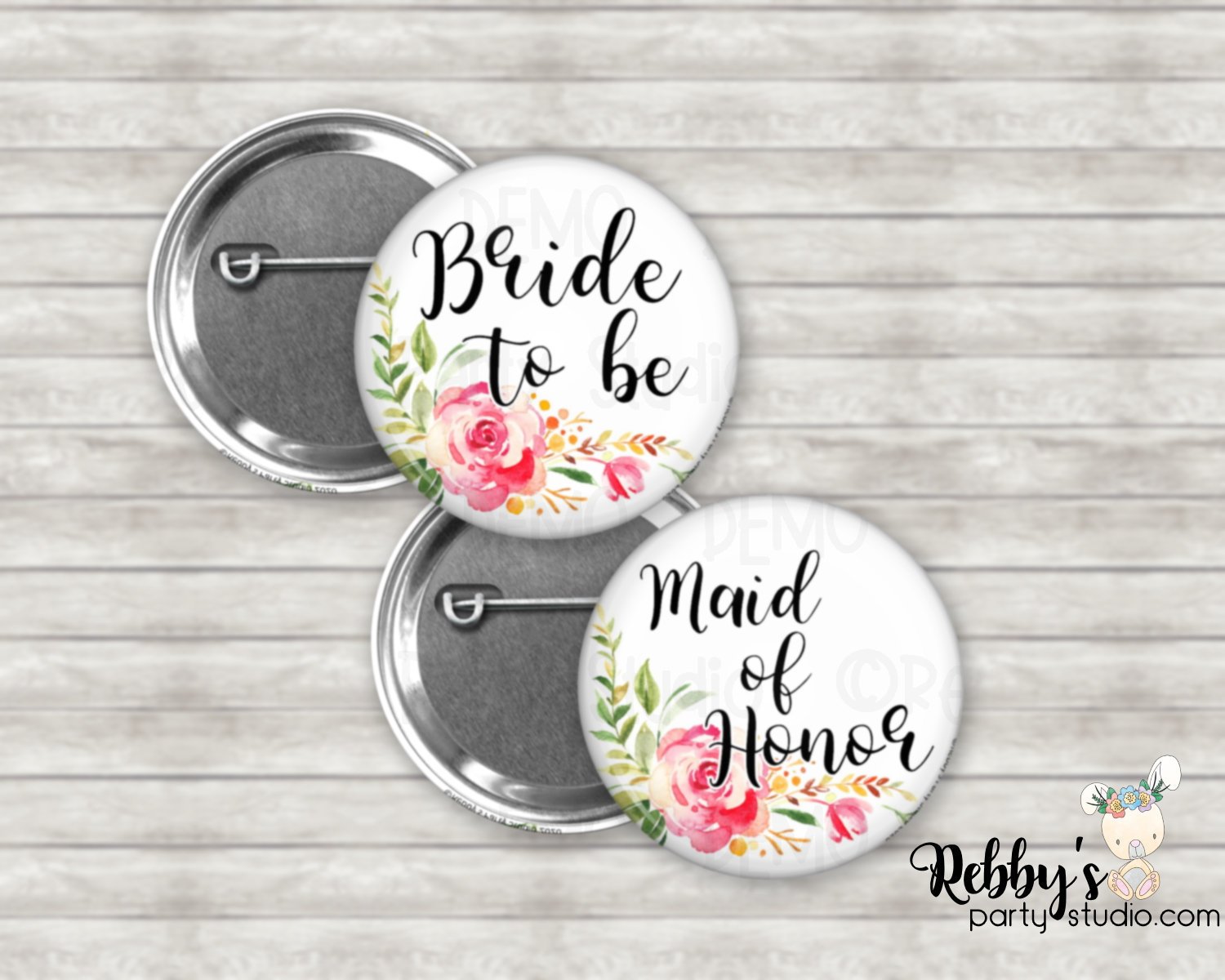 Mellow Floral Bridal Shower Pin Button: Personalized Party Favor