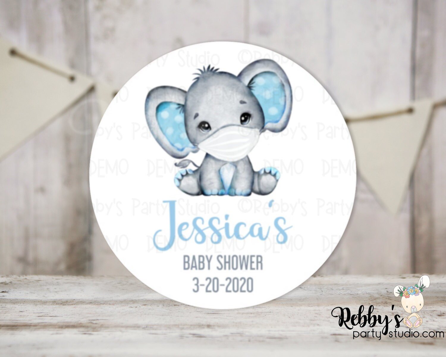 Elephant Baby Shower Stickers: Personalized Favor Stickers