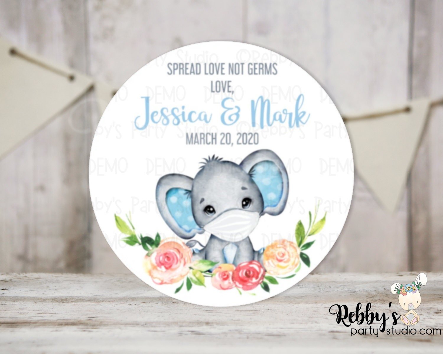 Blue Elephant Baby Shower Stickers: Personalized Favor Stickers