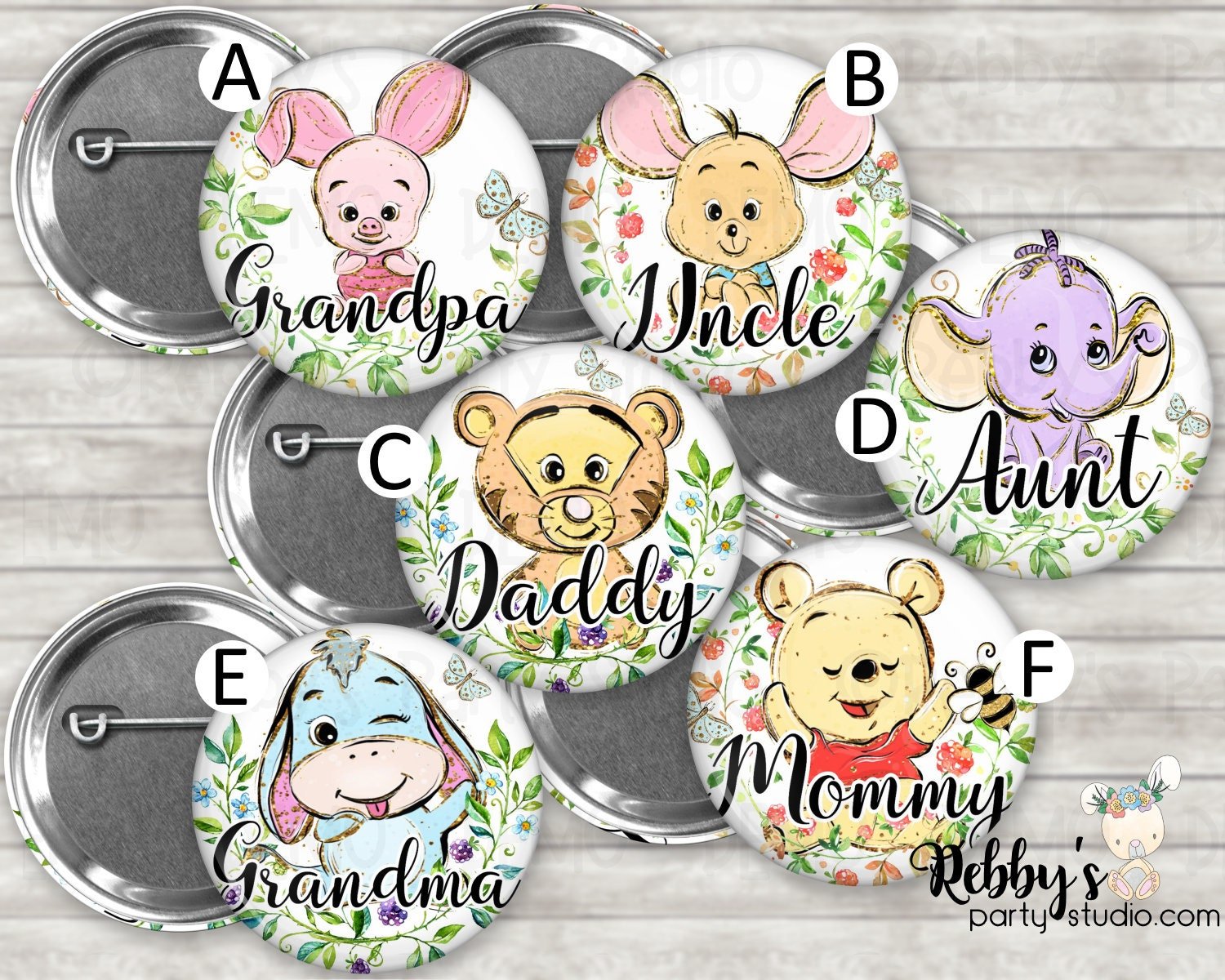 Classic Pooh Bear Baby Shower Pin Button: Personalized Character Badge