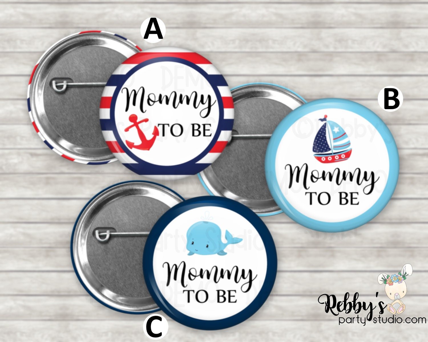 Nautical Baby Shower Pin Button: Personalized Family Name Badge