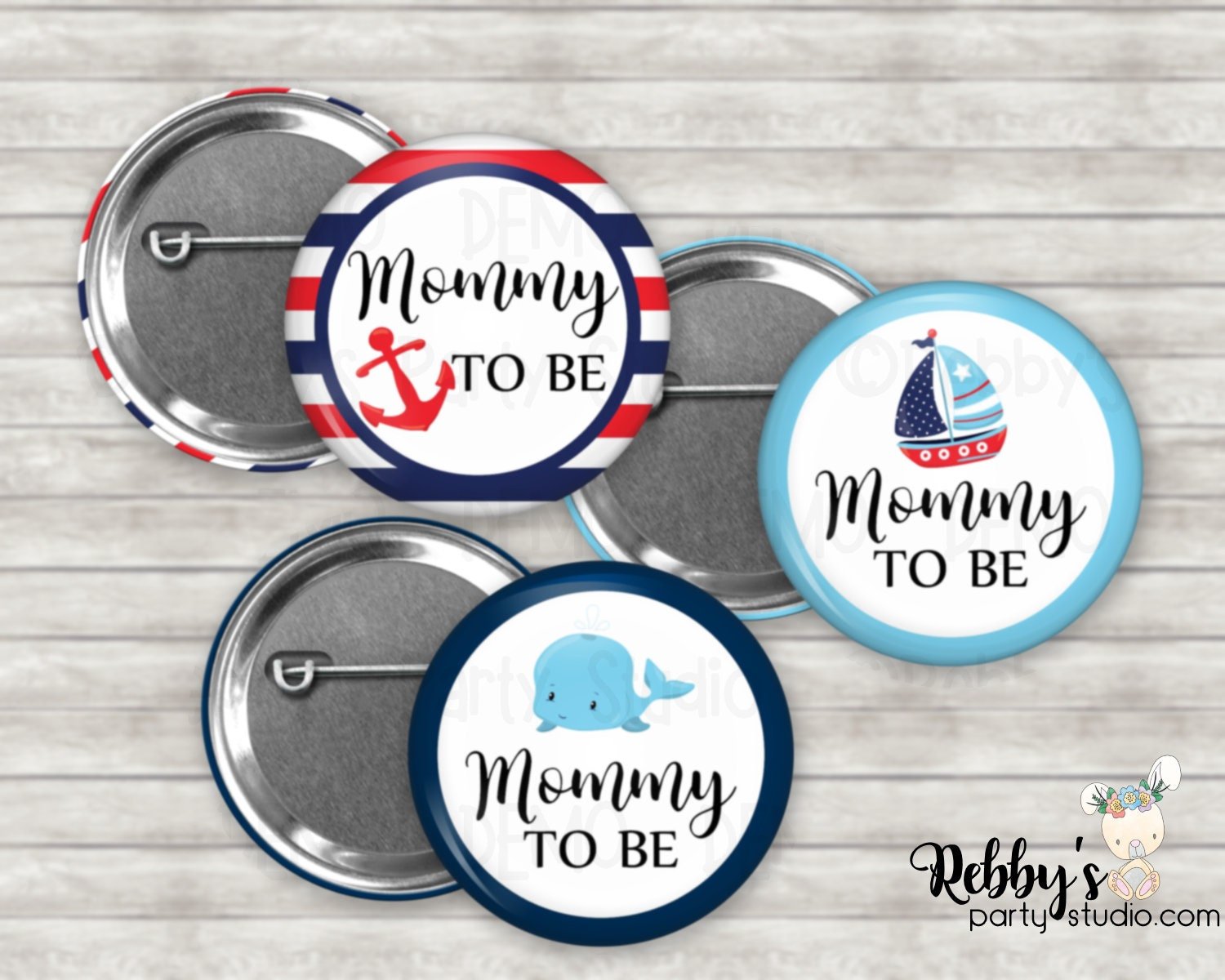 Nautical Baby Shower Pin Button: Personalized Family Name Badge