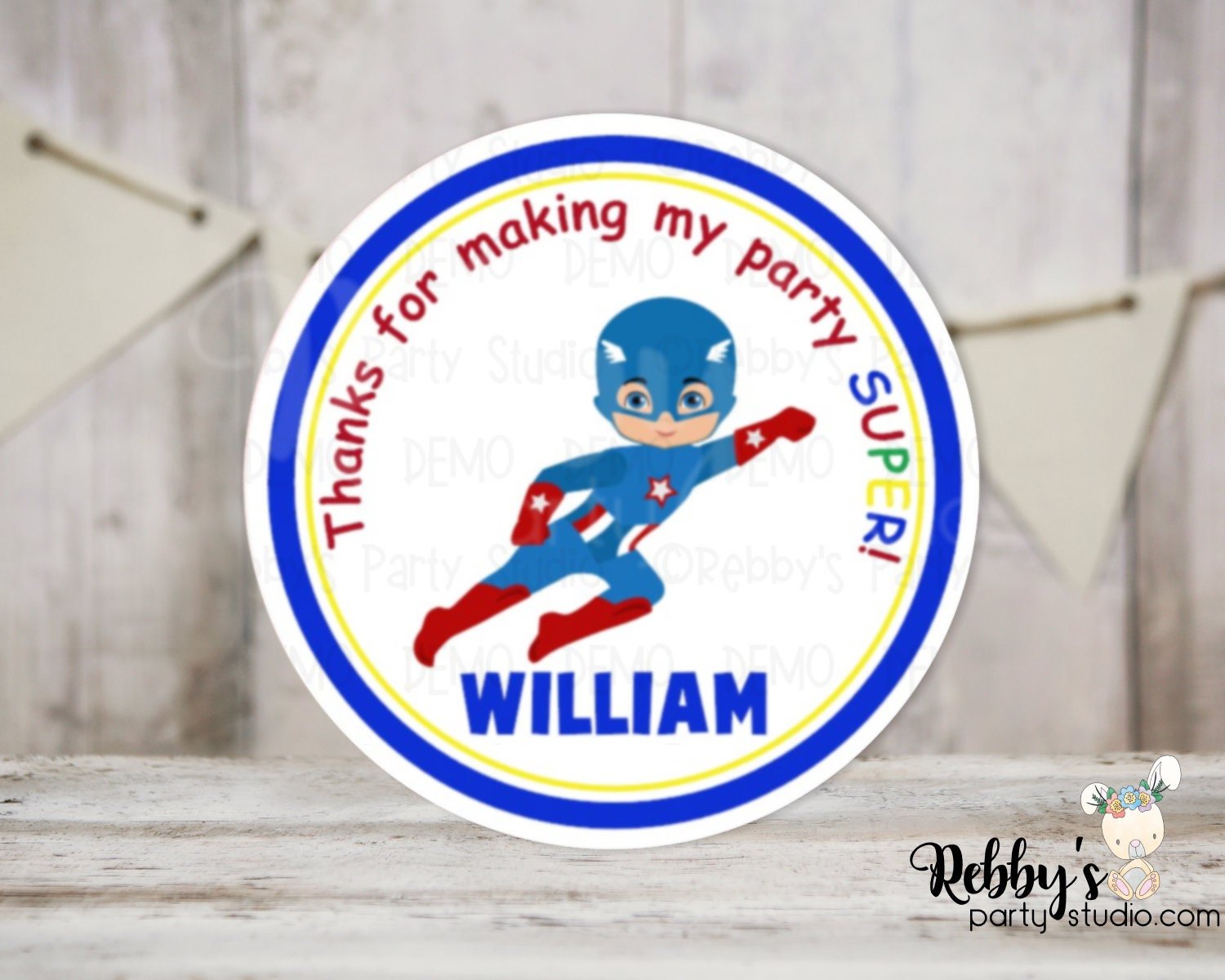 Super Hero Captain Birthday Personalized Round Sticker