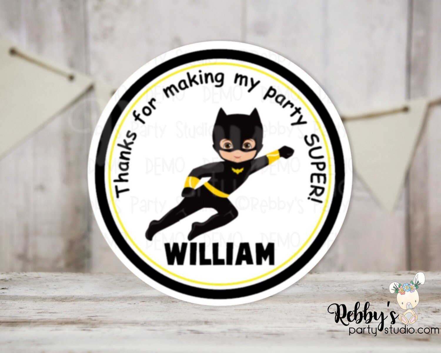 Superhero Bat Boy Birthday Personalized Round Sticker