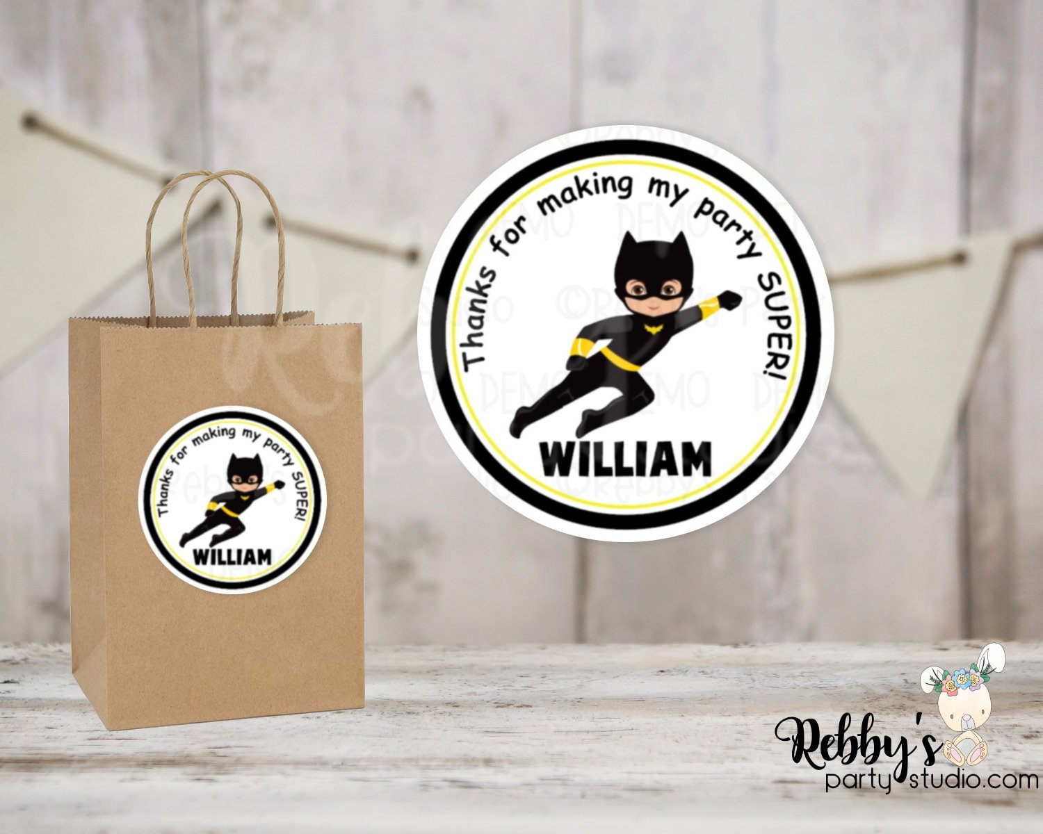 Superhero Bat Boy Birthday Personalized Round Sticker