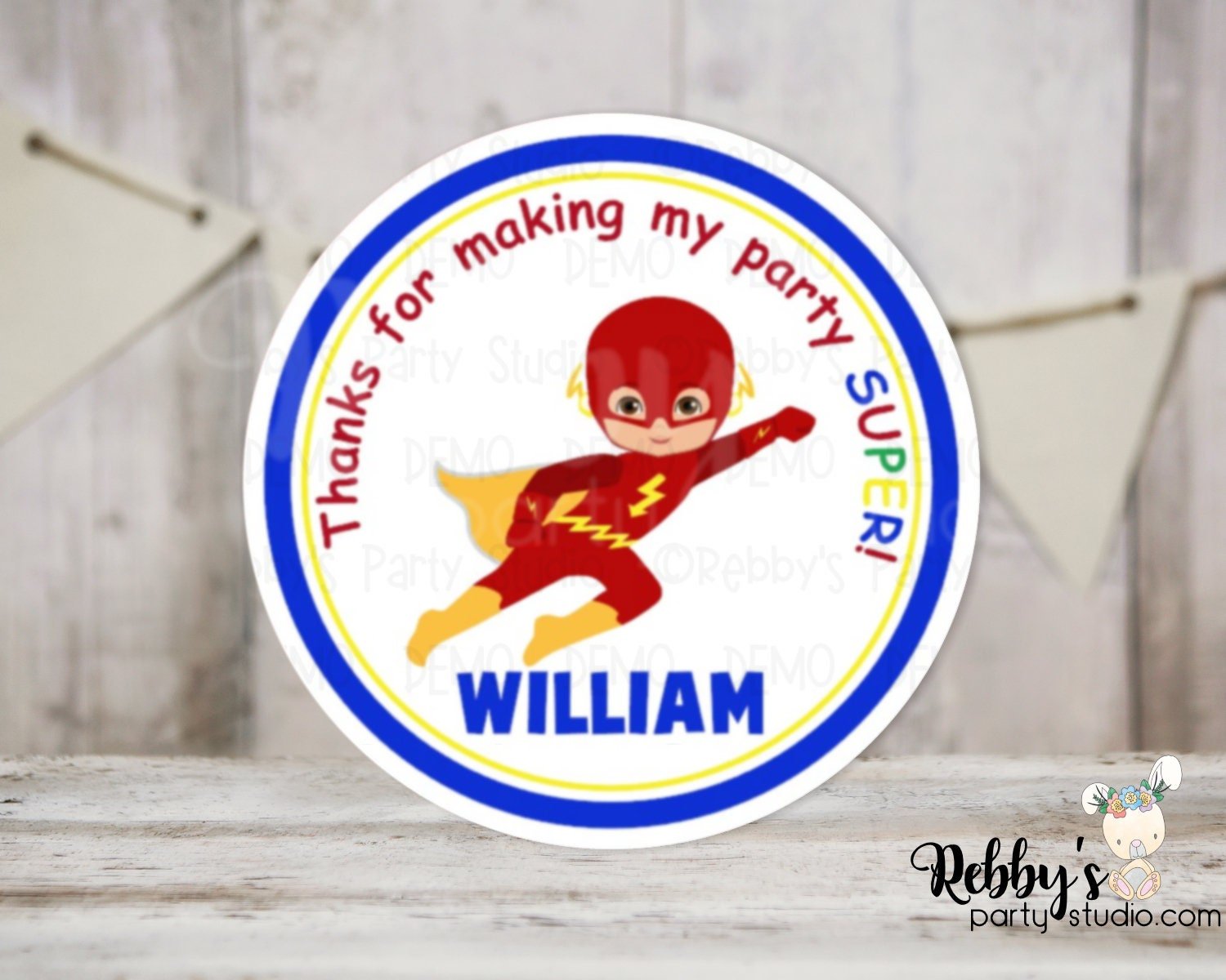 Super Hero Flash Birthday Personalized Round Sticker