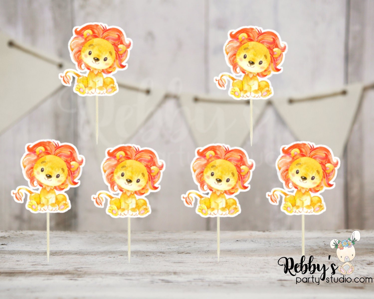 Jungle Safari Theme - Set of 12 Lion Baby Shower Cupcake Toppers