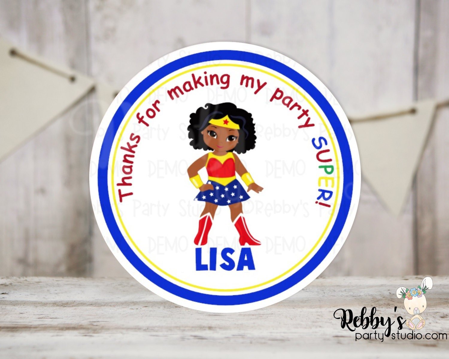 Super Hero Wonder Girl Birthday Personalized Round Sticker