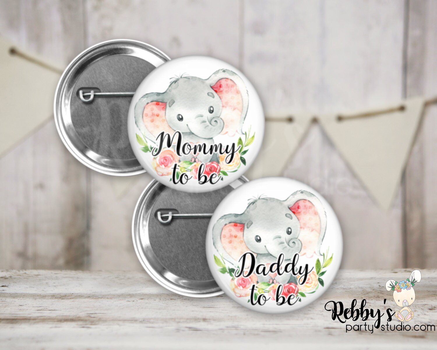 Pink Elephant Baby Shower Pin: Personalized Family Name Badge