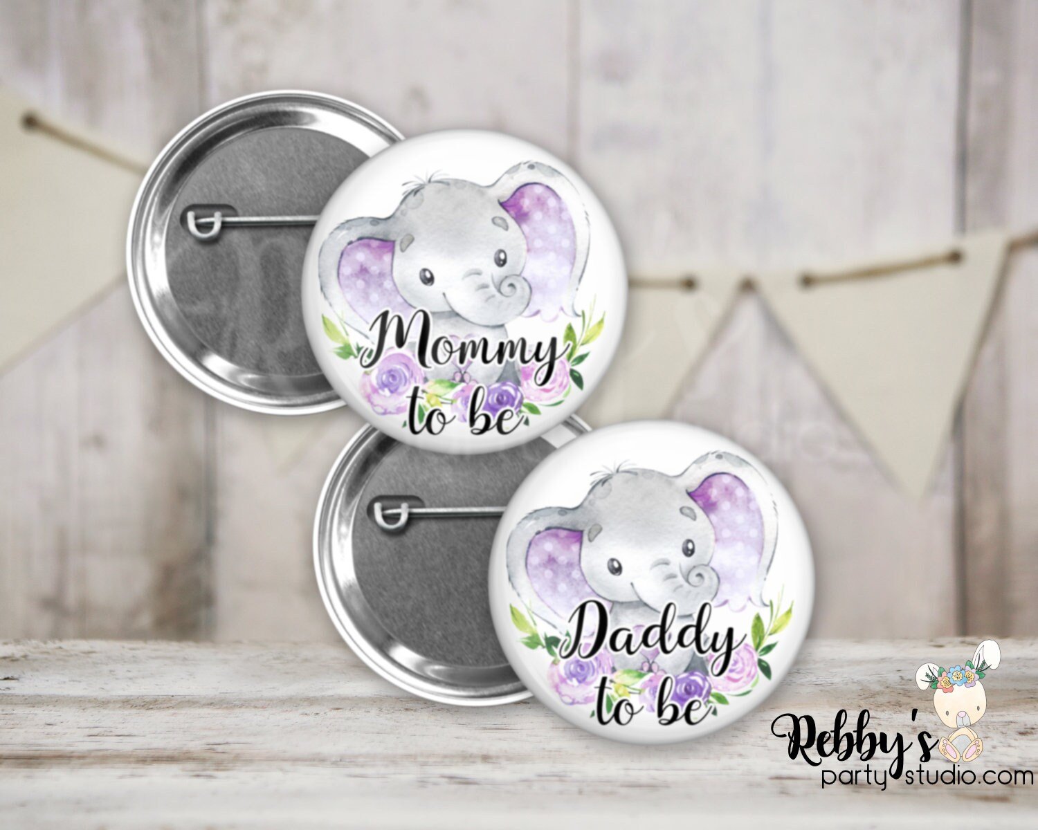 Purple Elephant Baby Shower Pin: Personalized Family Name Tag