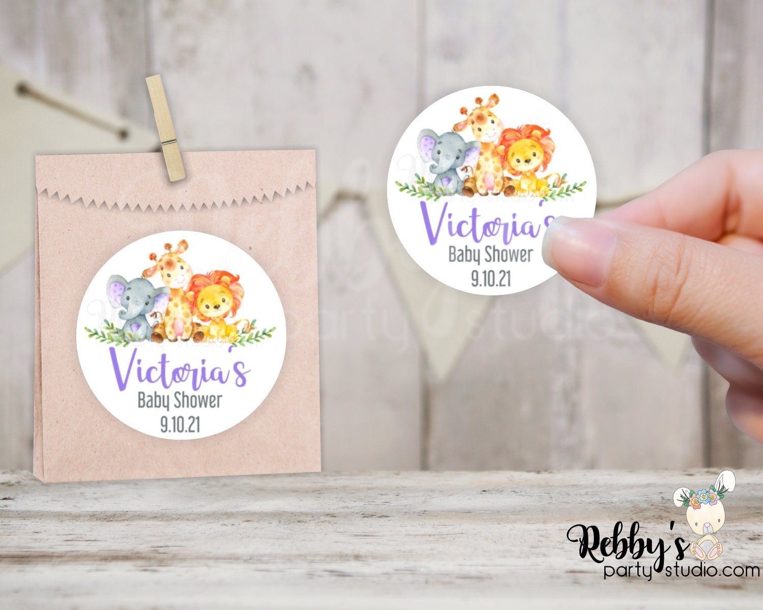 Jungle Safari Baby Shower Purple Personalized Round Sticker