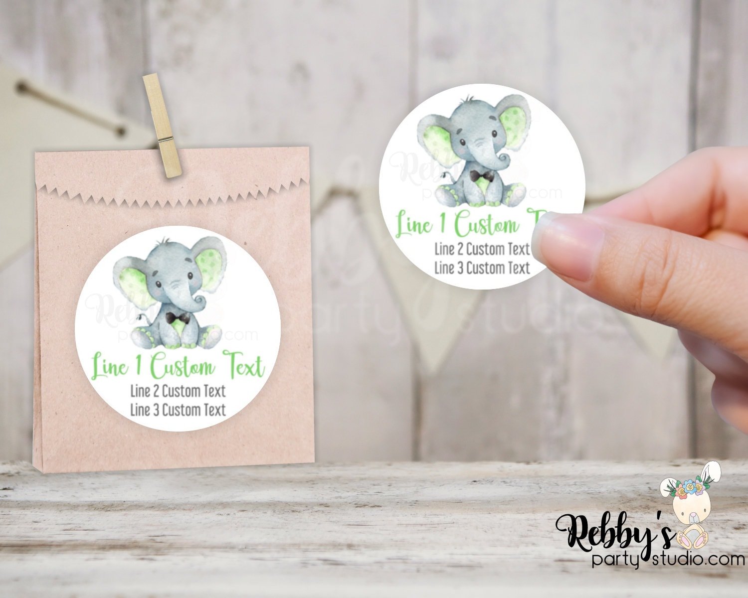 Bow Tie Elephant Baby Shower Personalized Round Sticker