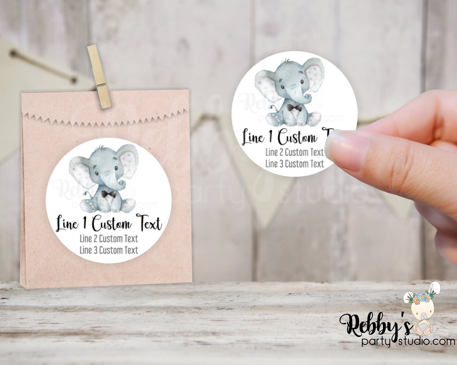 Bow Tie Elephant Baby Shower Personalized Round Sticker