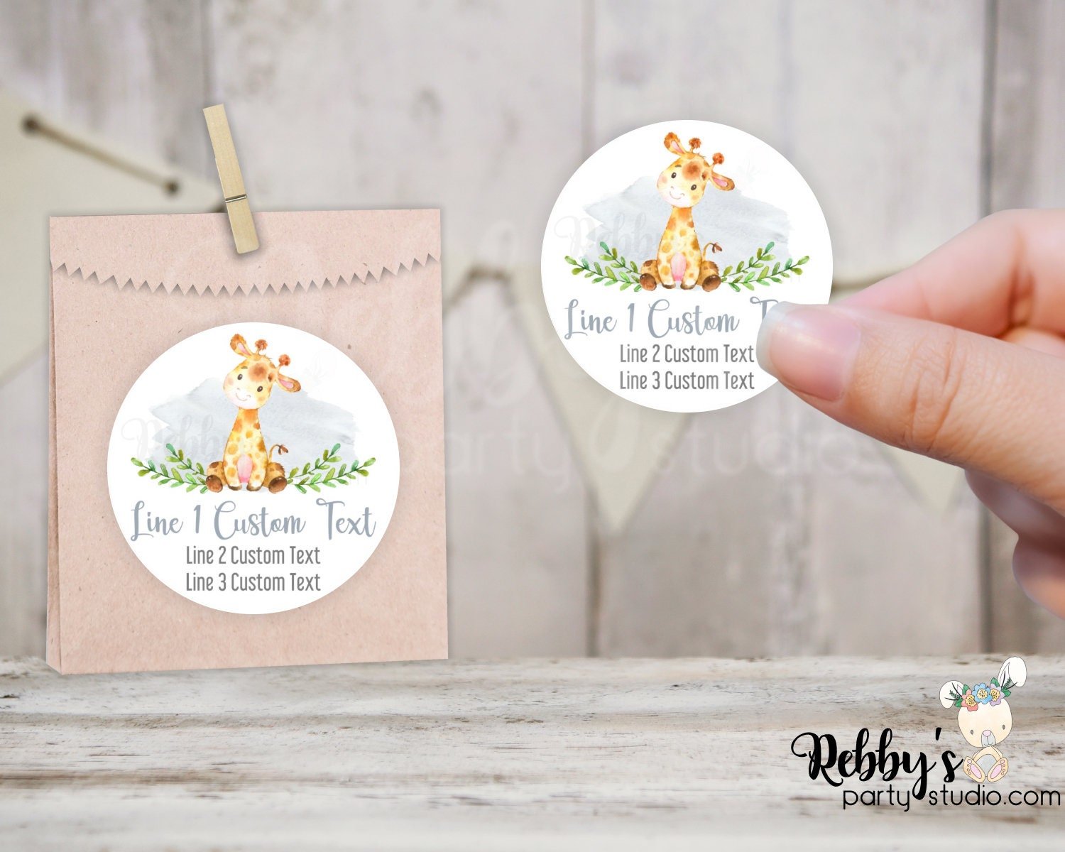 Giraffe Baby Shower Grey Personalized Round Sticker