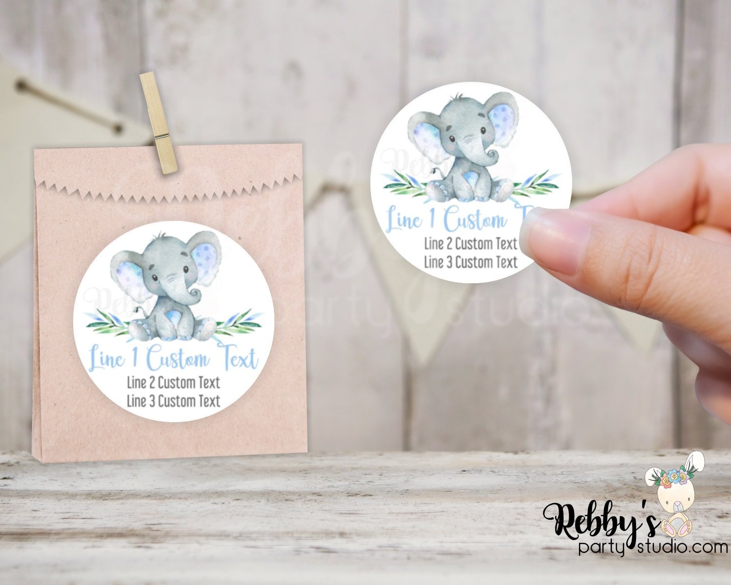 Blue Baby Elephant Baby Shower Personalized Round Sticker