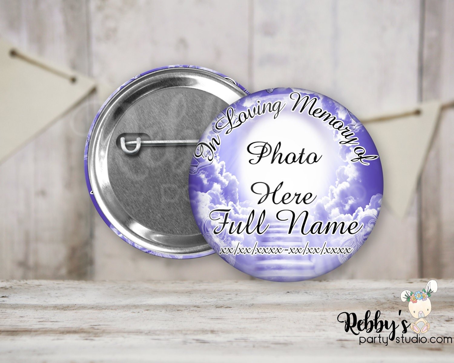 Memorial Pin Button: Heavenly Cloud Stairway, Funeral Badge (2.25 inch)
