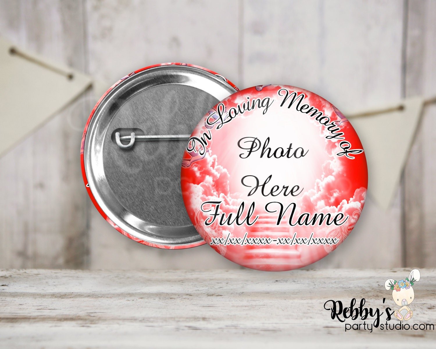 Memorial Pin Button: Heavenly Cloud Stairway, Funeral Badge (2.25 inch)
