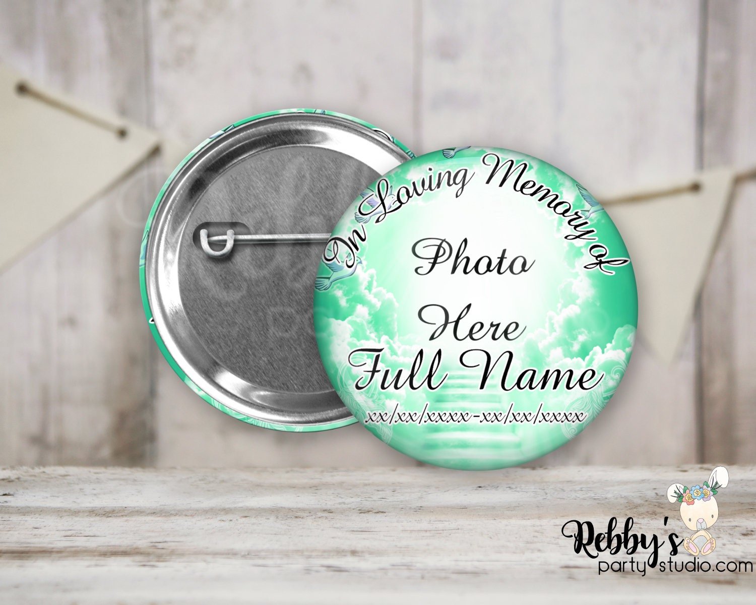 Memorial Pin Button: Heavenly Cloud Stairway, Funeral Badge (2.25 inch)