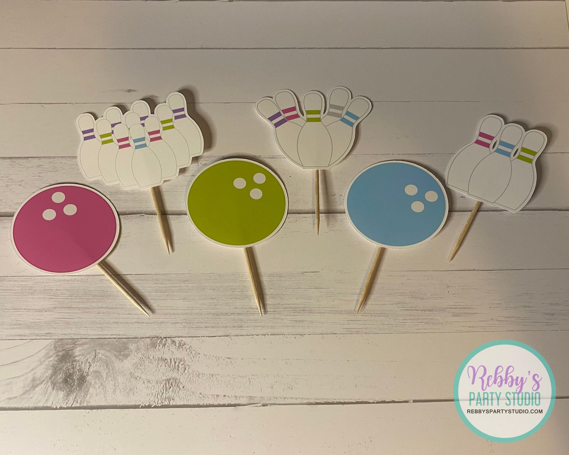 Girl Bowling Party Cupcake Toppers - Set of 12