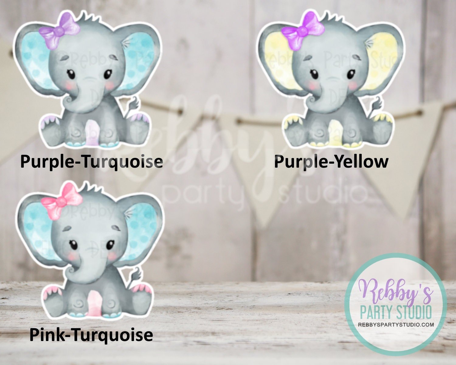 Baby Girl Elephant Cutouts – Party Decor for Cakes, Tables & Centerpieces