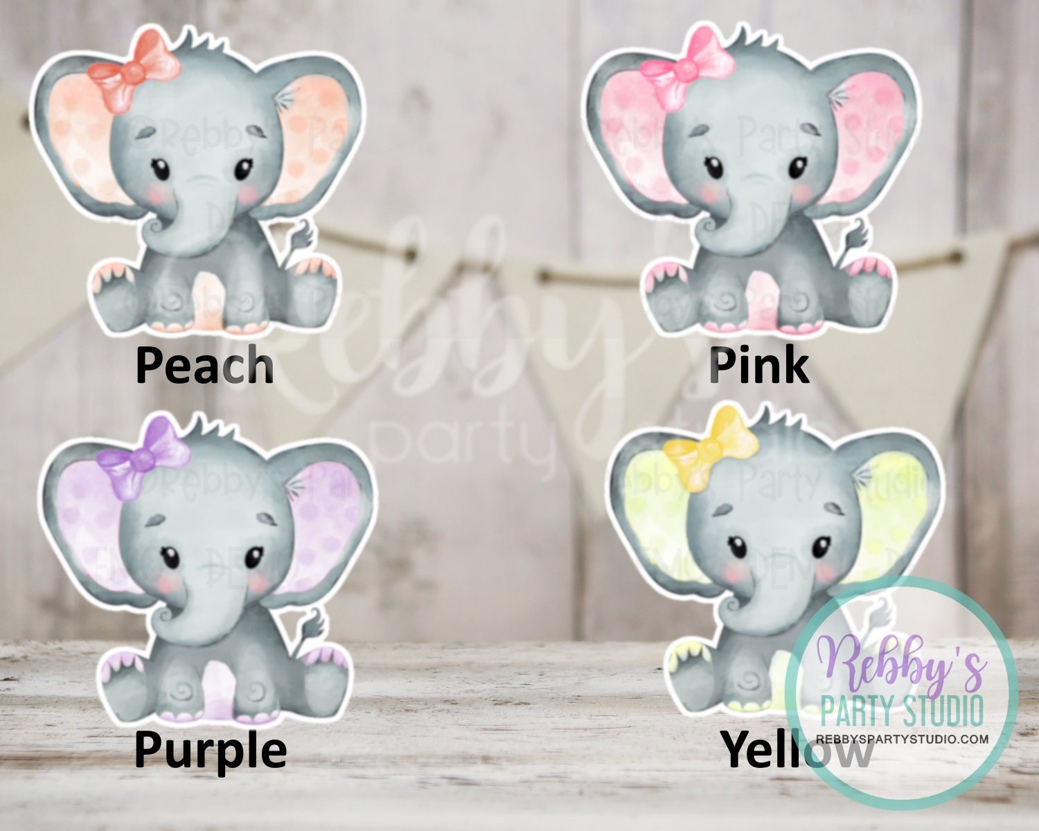 Baby Girl Elephant Cutouts – Party Decor for Cakes, Tables & Centerpieces