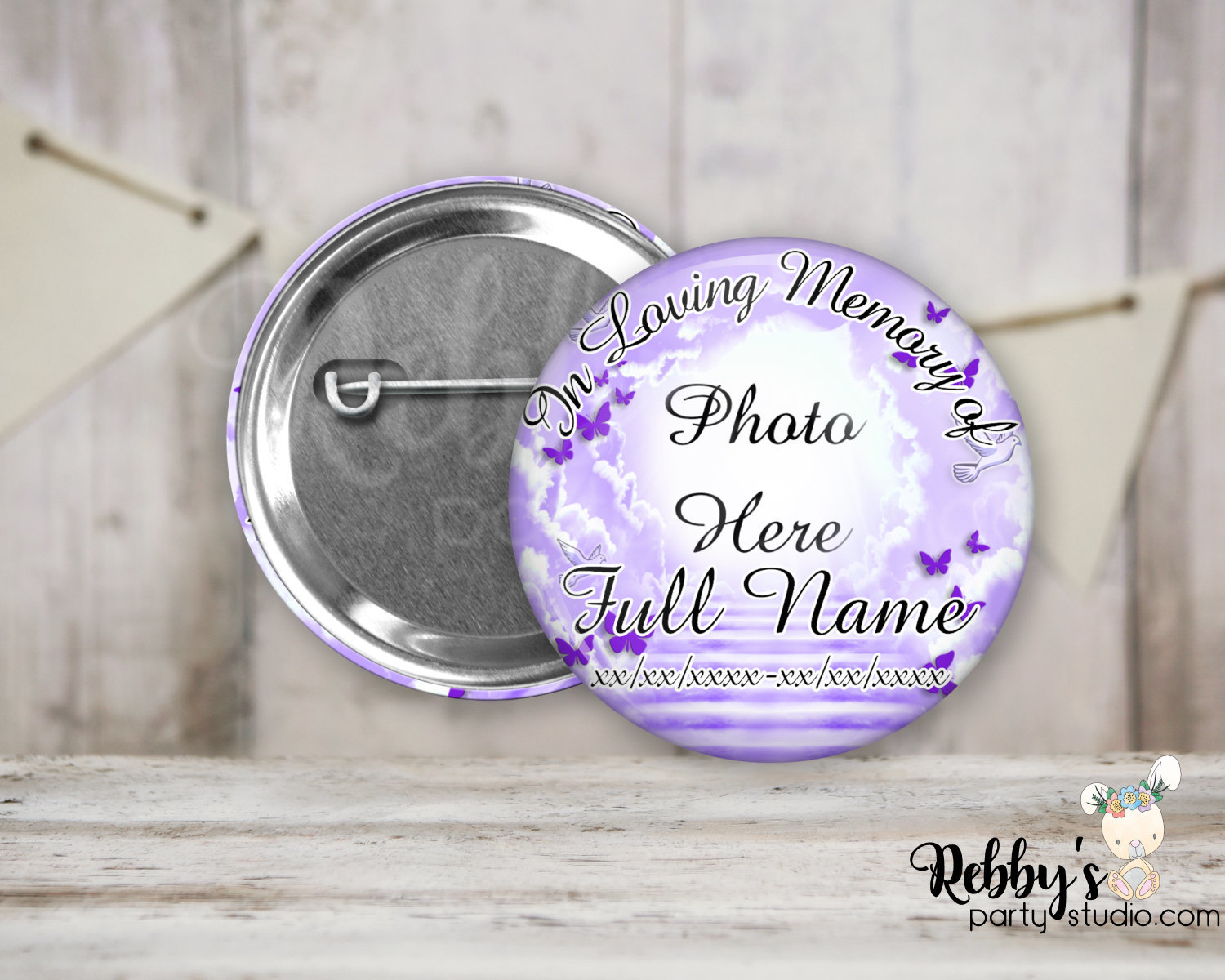 Memorial Butterfly Pin Button: Purple Heavenly Cloud Design (2.25 inch)