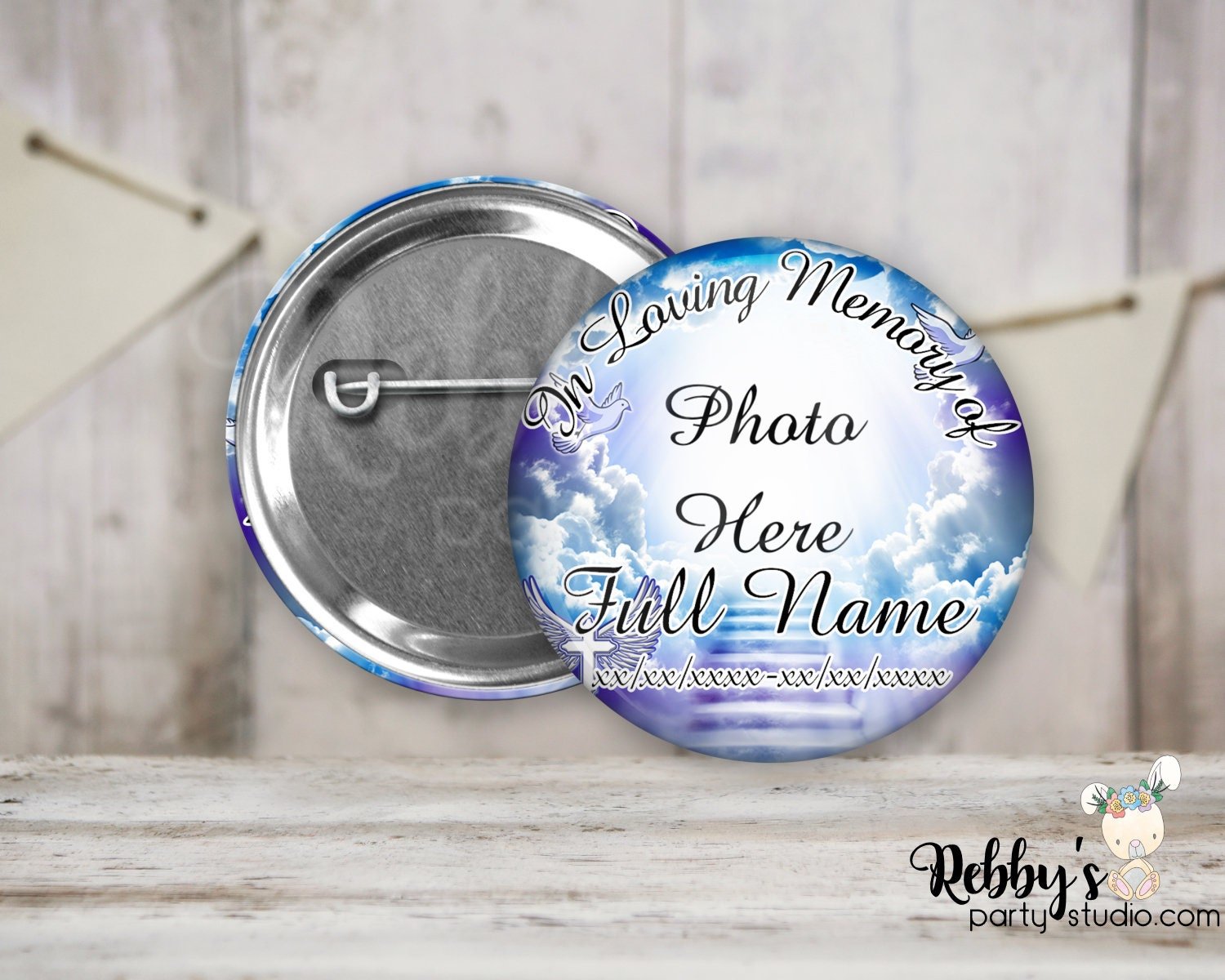 Custom Memorial Pin Buttons – Heavenly Stairway Funeral Pins, 2.25 Inch