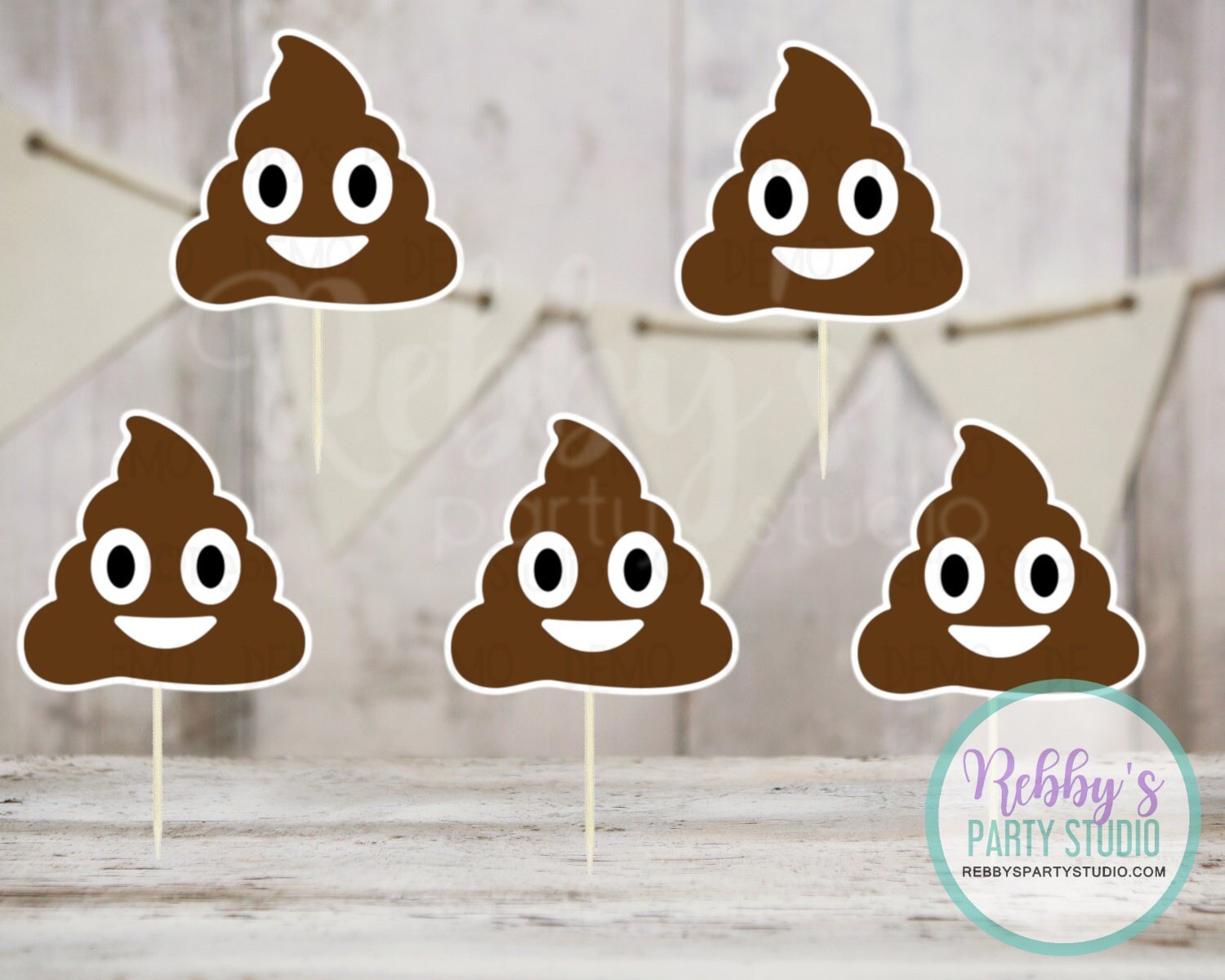 Holy Crap Your Old Birthday Party - Set of 12 Poop Emoji Cupcake Toppers