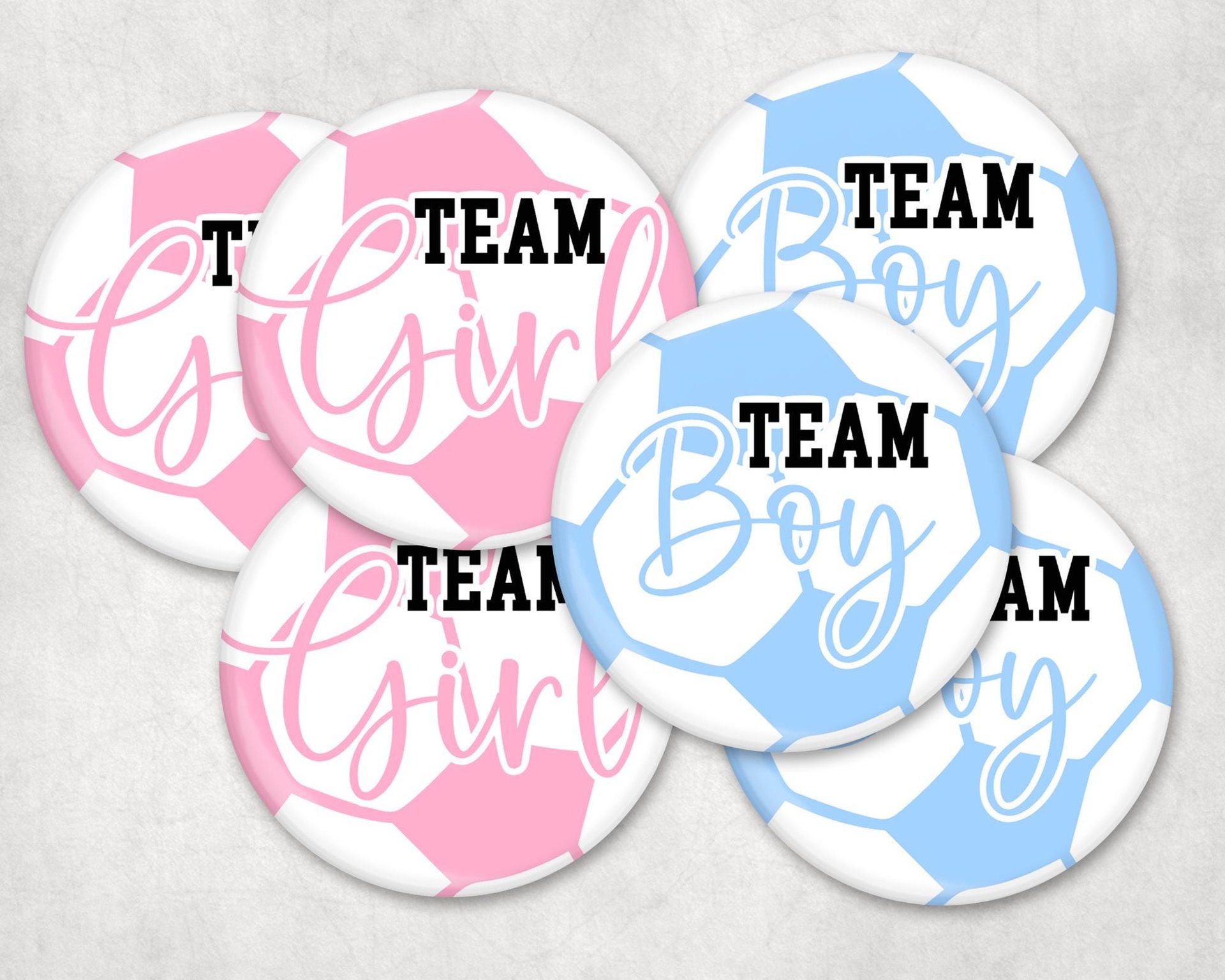 Soccer Gender Reveal Pins: Team Boy, Team Girl Party Favors