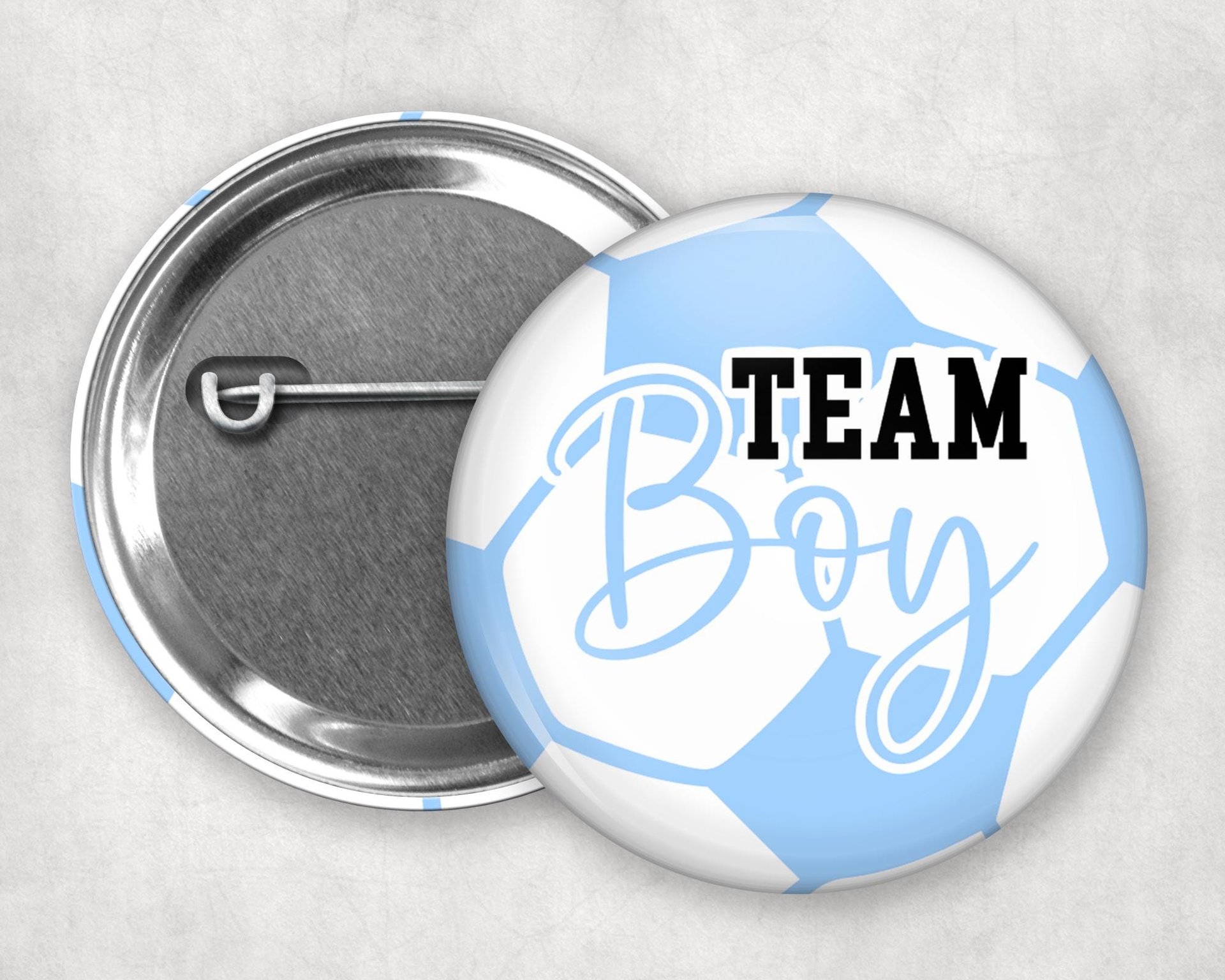 Soccer Gender Reveal Pins: Team Boy, Team Girl Party Favors
