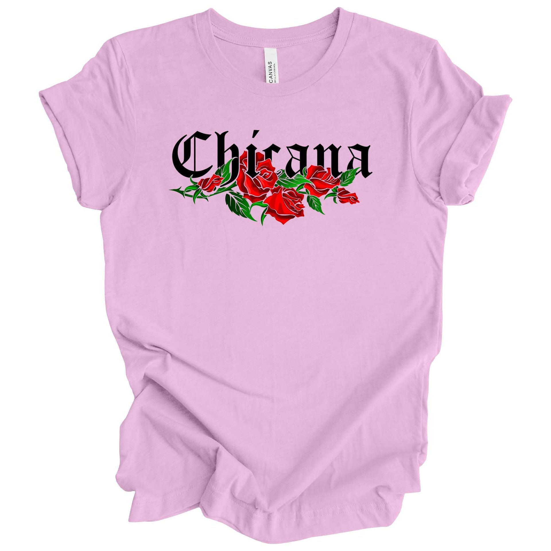 Chicana Adult T-Shirt with Red Roses | Mexican American Pride Graphic Tee