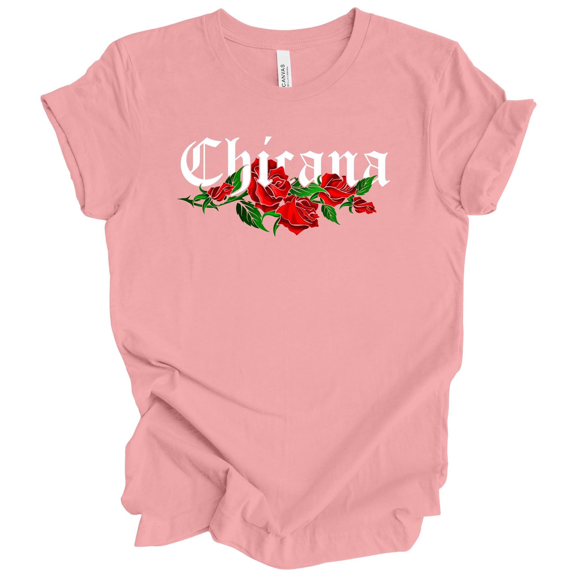 Chicana Adult T-Shirt with Red Roses | Mexican American Pride Graphic Tee