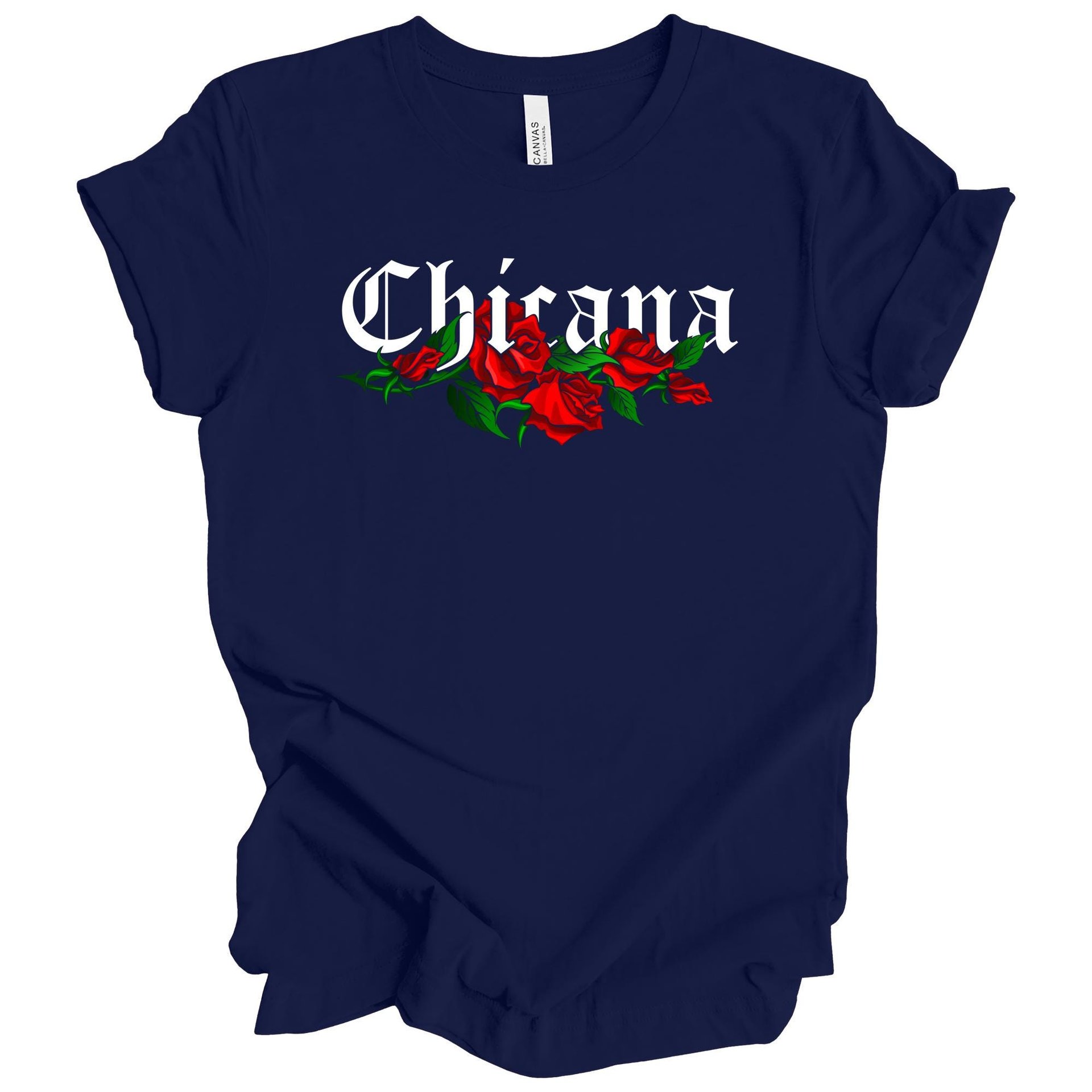 Chicana Adult T-Shirt with Red Roses | Mexican American Pride Graphic Tee