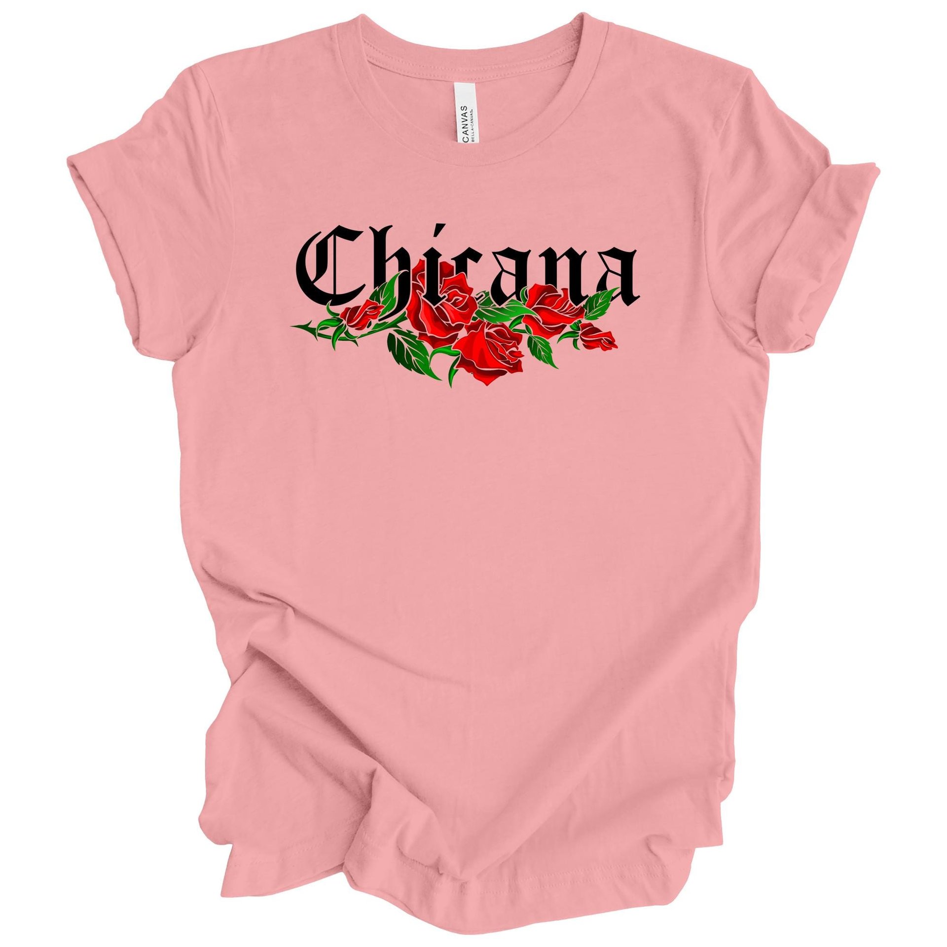 Chicana Adult T-Shirt with Red Roses | Mexican American Pride Graphic Tee