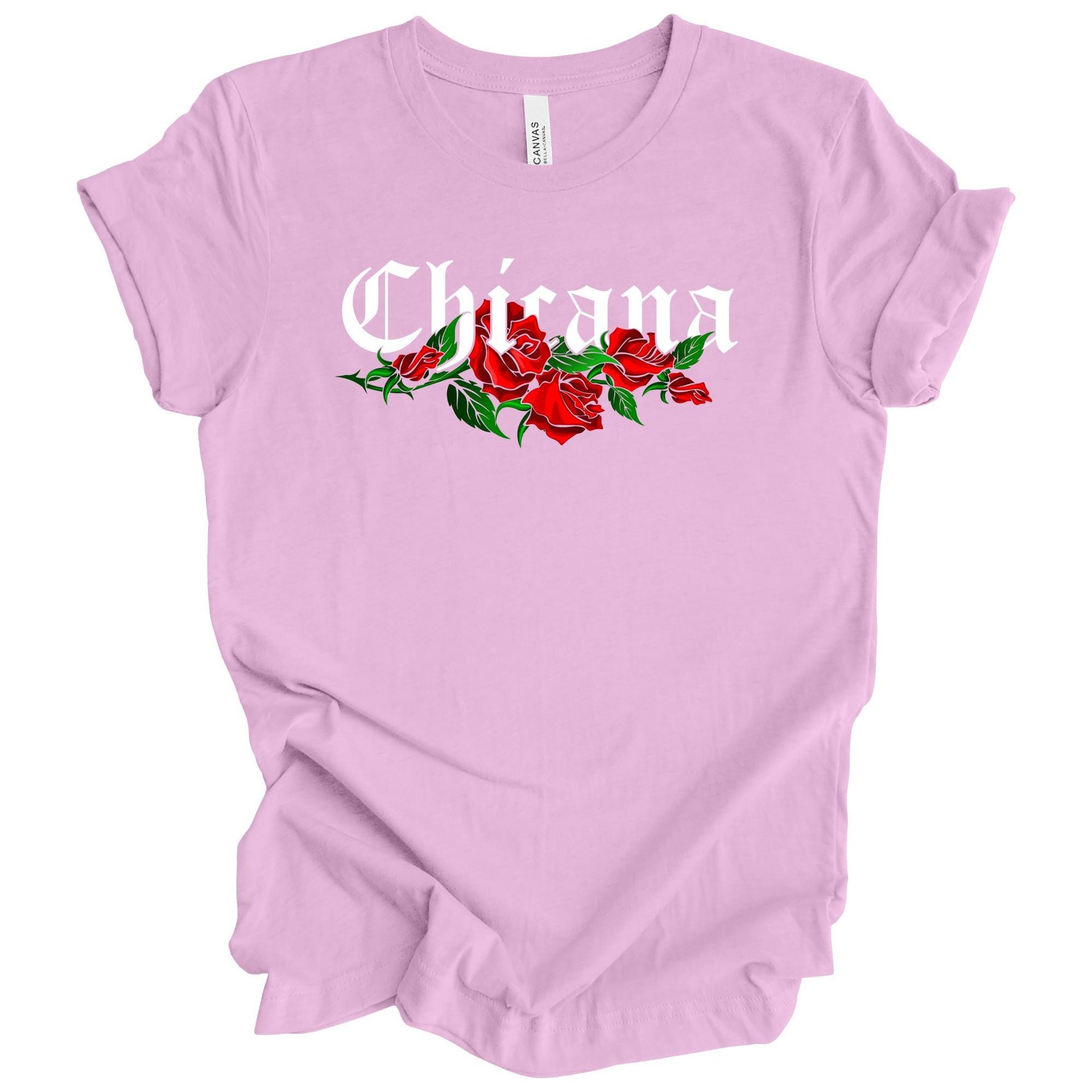 Chicana Adult T-Shirt with Red Roses | Mexican American Pride Graphic Tee