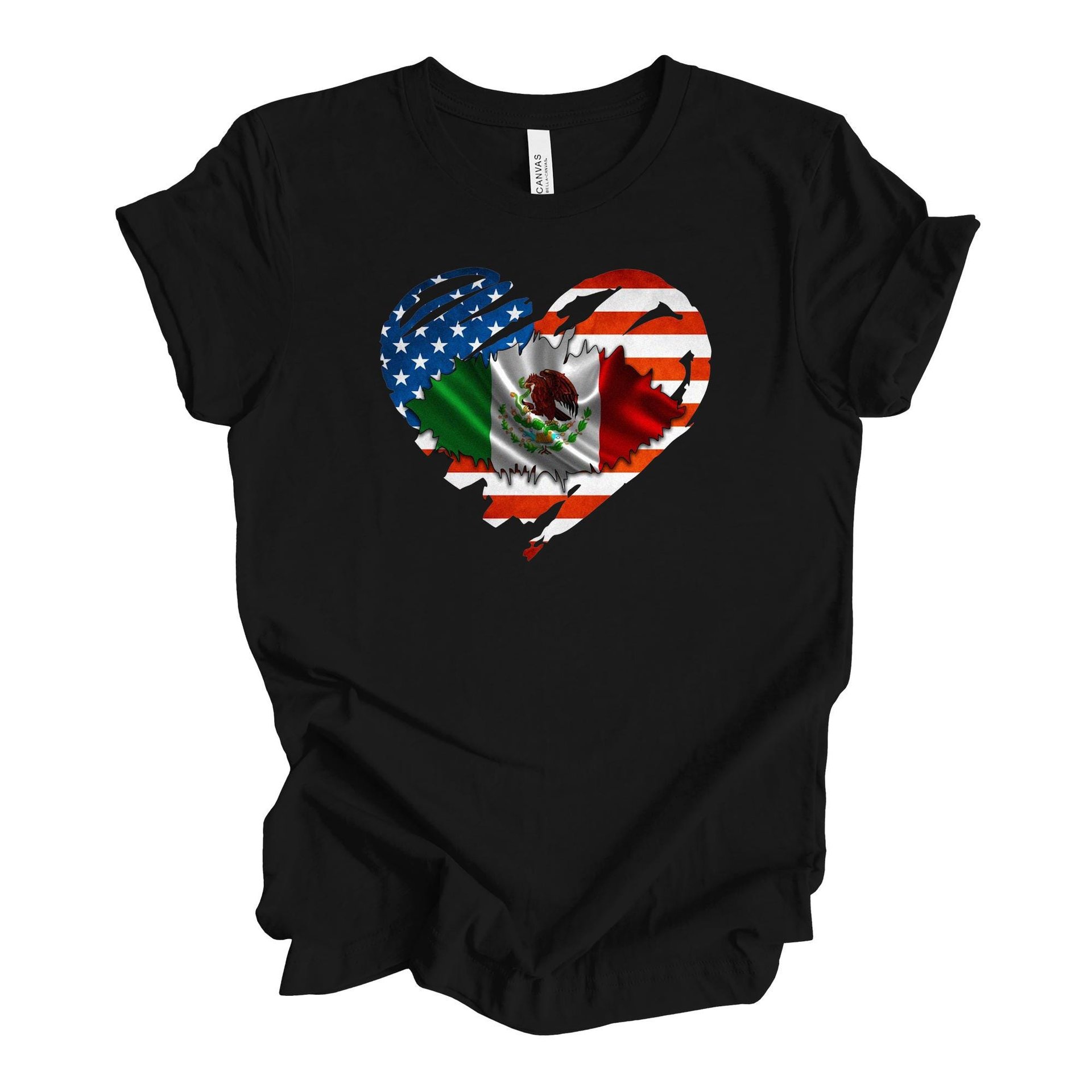 Mexican American Heart Graphic T-Shirt – USA & Mexico Flag Tee