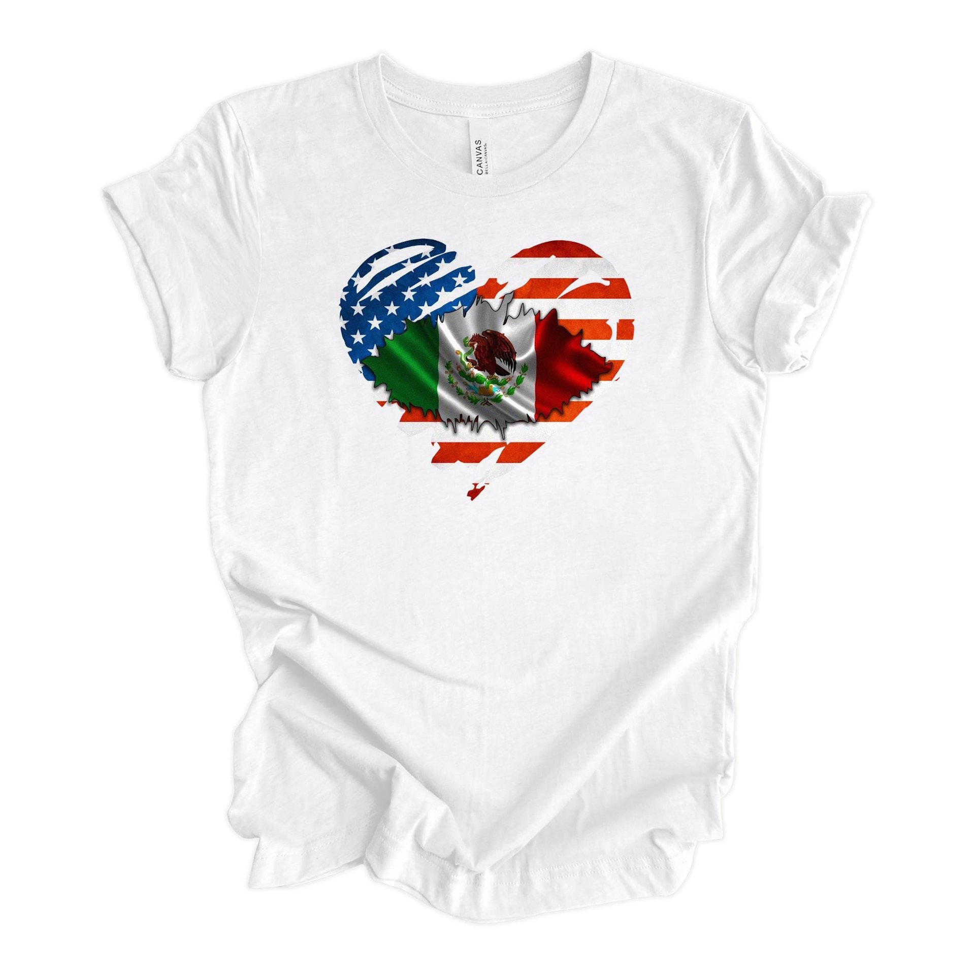 Mexican American Heart Graphic T-Shirt – USA & Mexico Flag Tee