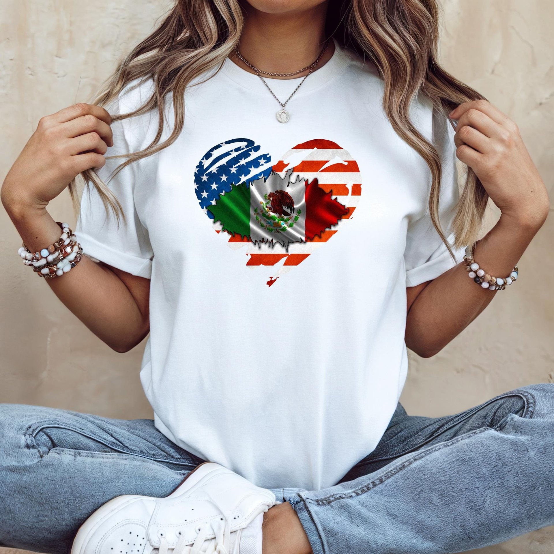 Mexican American Heart Graphic T-Shirt – USA & Mexico Flag Tee